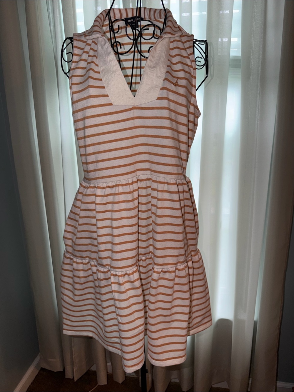 Nautica Jeans Striped Sleeveless V-Neck Tiered Tennis Polo Mini Dress Size Small